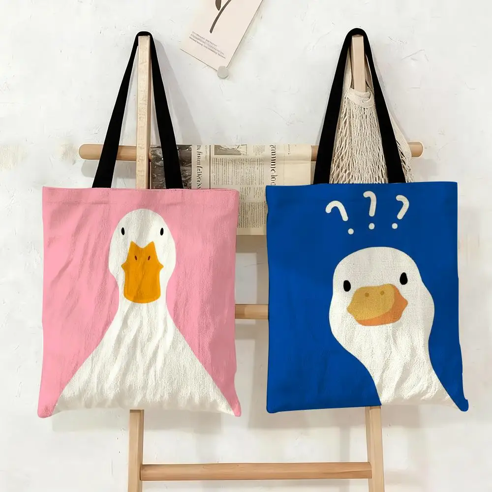 Cute Duck Simplicity Storage Bags Large Eco Friendly Capacity Canvas Shopping Bag Shoulder Handbag Daily Use