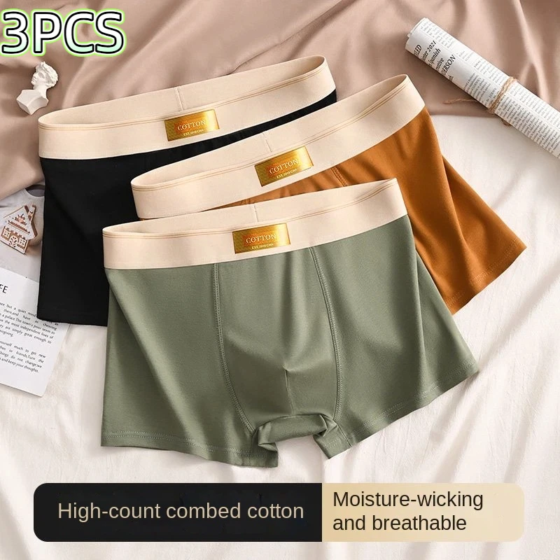 3PCS Plus Size L-6XL Men Underwear Cotton Boxer Shorts Male Breathable Panties Fashion Sexy Men's Boxers Briefs Solid Underpants