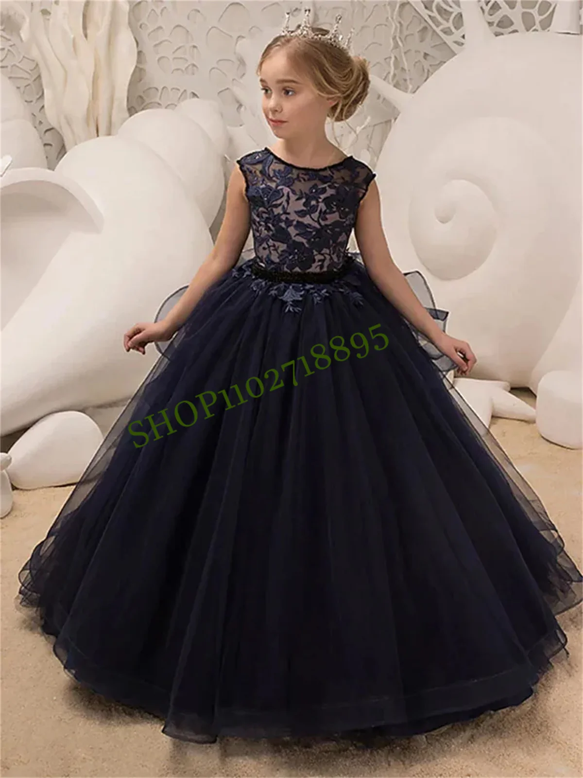 

Tiered Ruffles Flower Girl Dresses Wedding Tulle Sleeveless Jewel Neck Beaded Lace Princess Pageant Dress Kids 2-14 Years