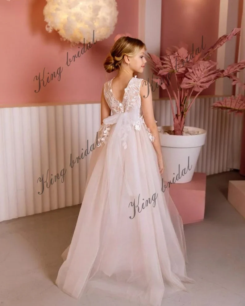 First Communion Flower Girl Dress Pageant Dress for Girls Lace Tulle Wedding Dresses Holy Communion Special Occasion Toddler