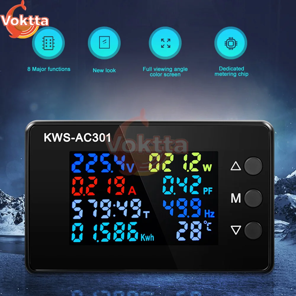 AC 50-300V 0-100A Amperometro Voltmetro 50A/100A Trasformatore Tensione Corrente Tester Energia Elettrica Misuratore di Potenza Monitor di Temperatura