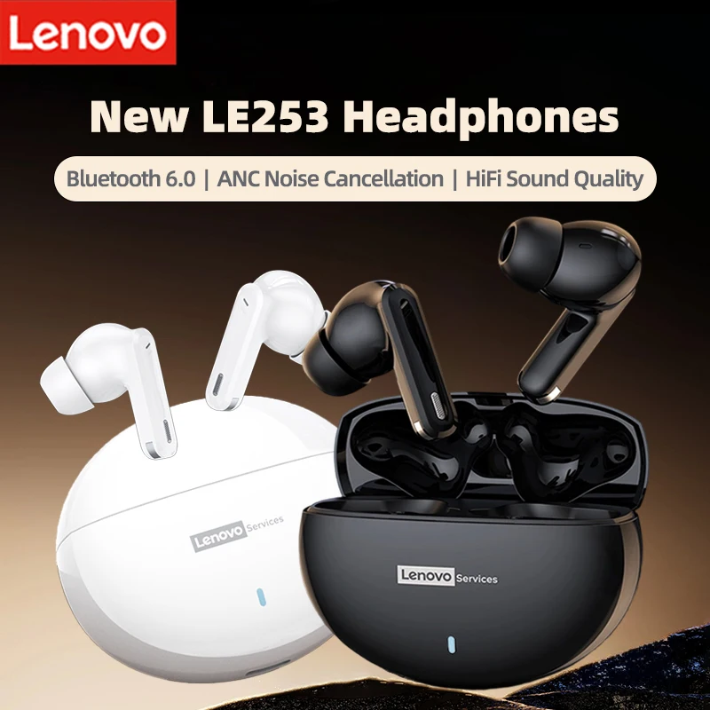 Lenovo LE253 Kopfhörer TWS Wireless Bluetooth 6.0 Kopfhörer ANC Call Noise Reduction HiFi Sound Game Sport-Headset mit Mikrofon Neu