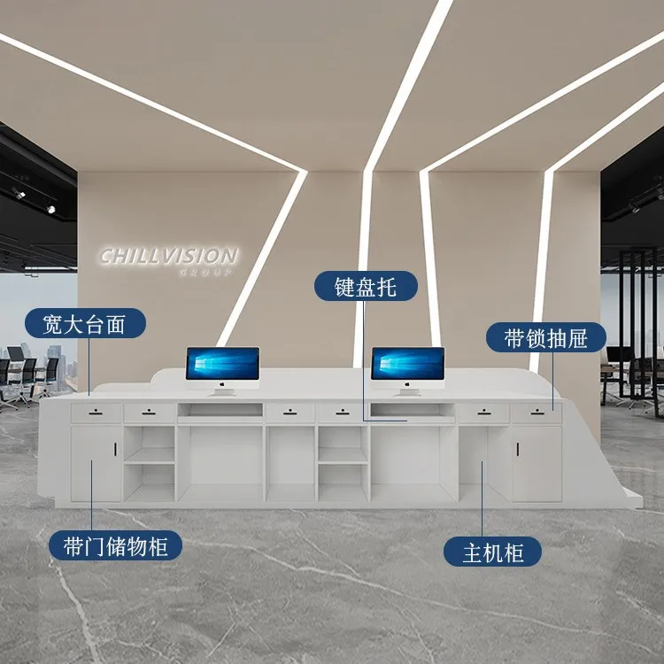 Pagina di cassa in acciaio inossidabile per salone di bellezza semplice e moderna per reception aziendale