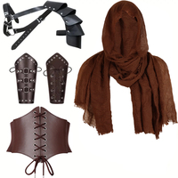5pcs/sets Medieval Knight Renaissance Accessories Set - Fashionable PU Leather Corset Belt Soft Shawl Cape Half Shoulder Scarf