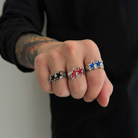 Vintage Black Drip Oil Pentagram Star Open Rings for Women Men Hip Hop Rock Metal Star Adjustable Couple Rings Charm Jewelry