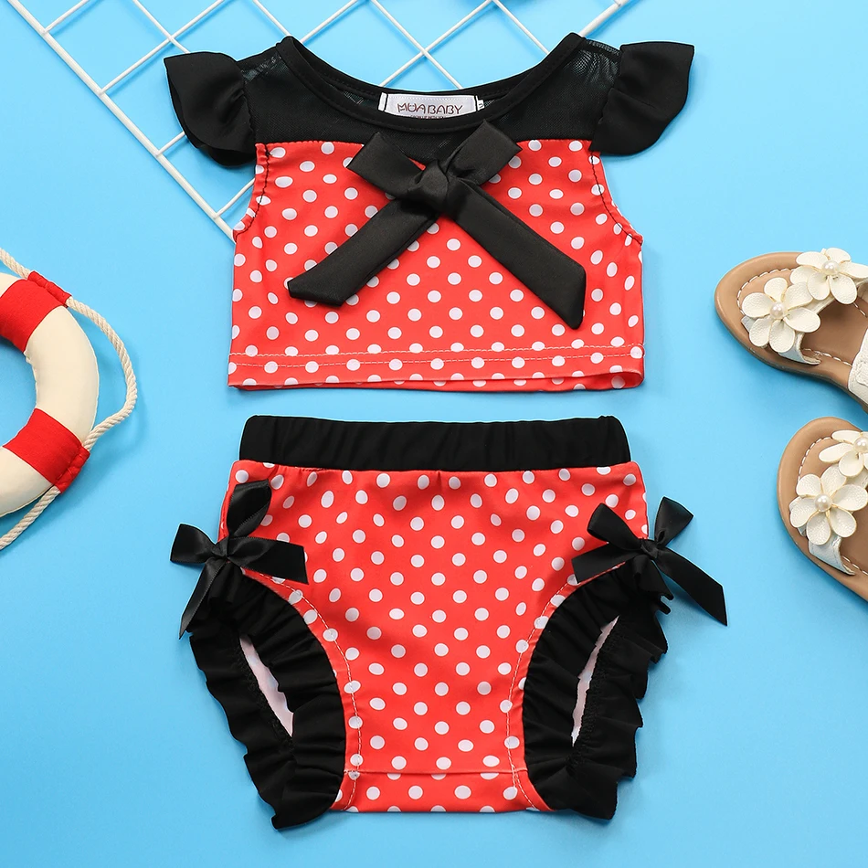 Girls Princess Polka Dots Two Piece Swimsuit Kids Bathing Suits Ruffles Fancy Swimwear Surf Beach Summer Swimming Tankini Set