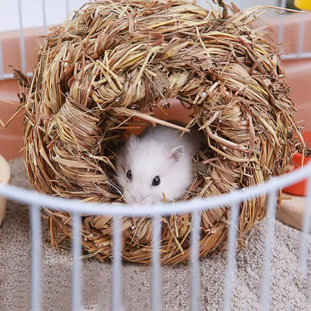 Nest Small Grass Cage Bed Pet Woven Straw Rabbit Hamster House Chew Toy Hedgehog Bed