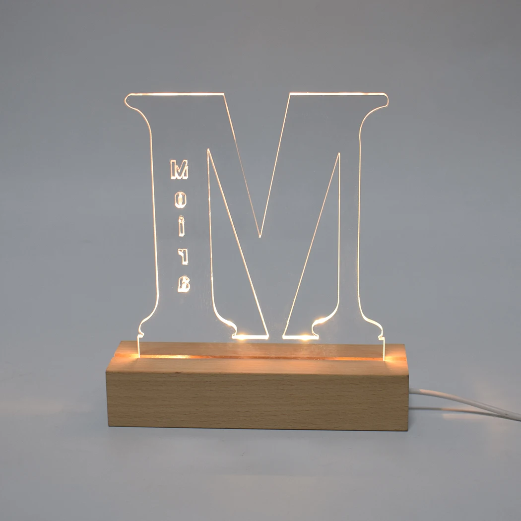 

26 Letters Custom Name 7 Color LED Wooden Night Lights Fashion Bedroom Wall Decor USB Light Personalized Jewelry Gift