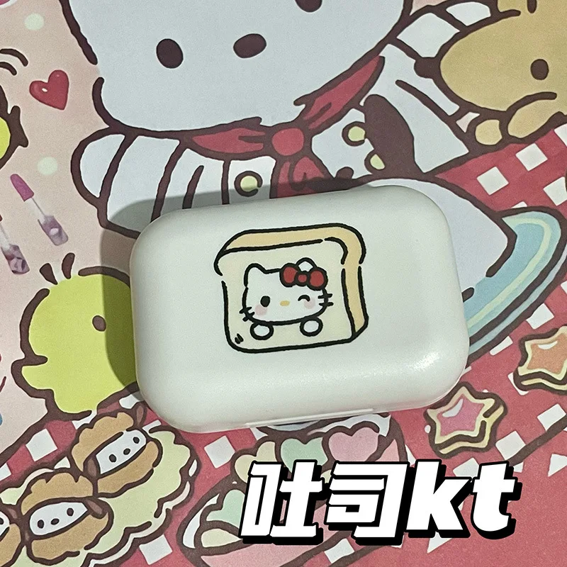 Hello Kitty Contact Lens Case Sanrio Care Box Anime Girl Portable KT Contact Lenses Case Gift Cartoon Companion Box Mirror