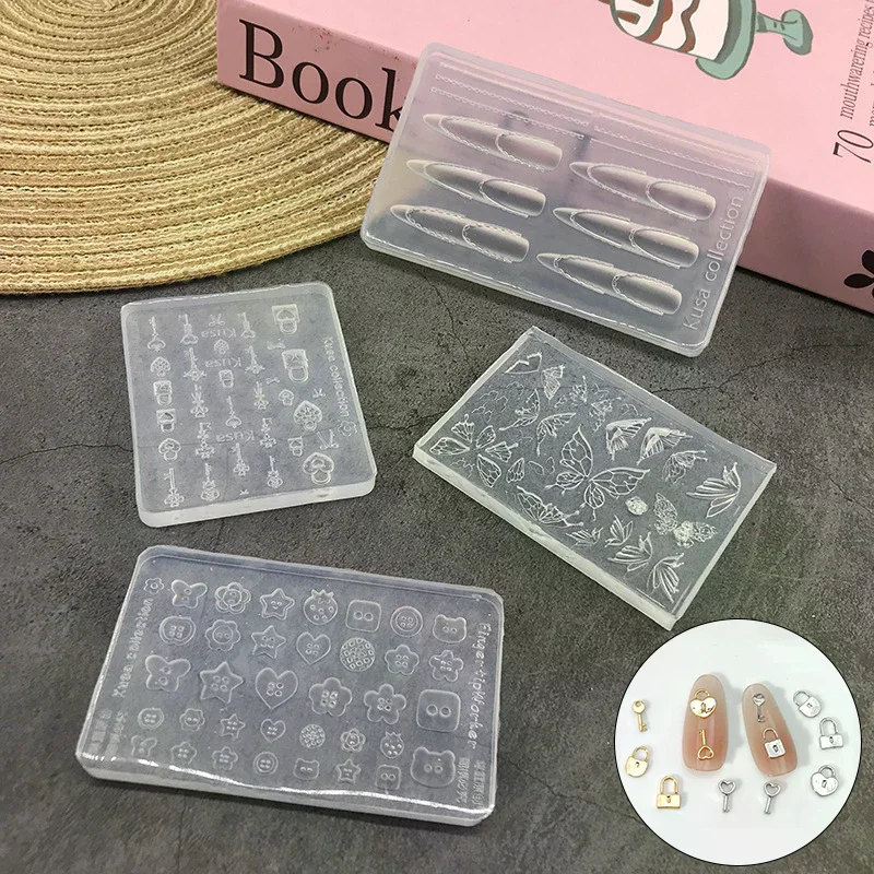 Nail Tool Diy Cartoon Butterfly Button Key Lock Silicone Mold Decorations Accessories Stamping Manicure Art