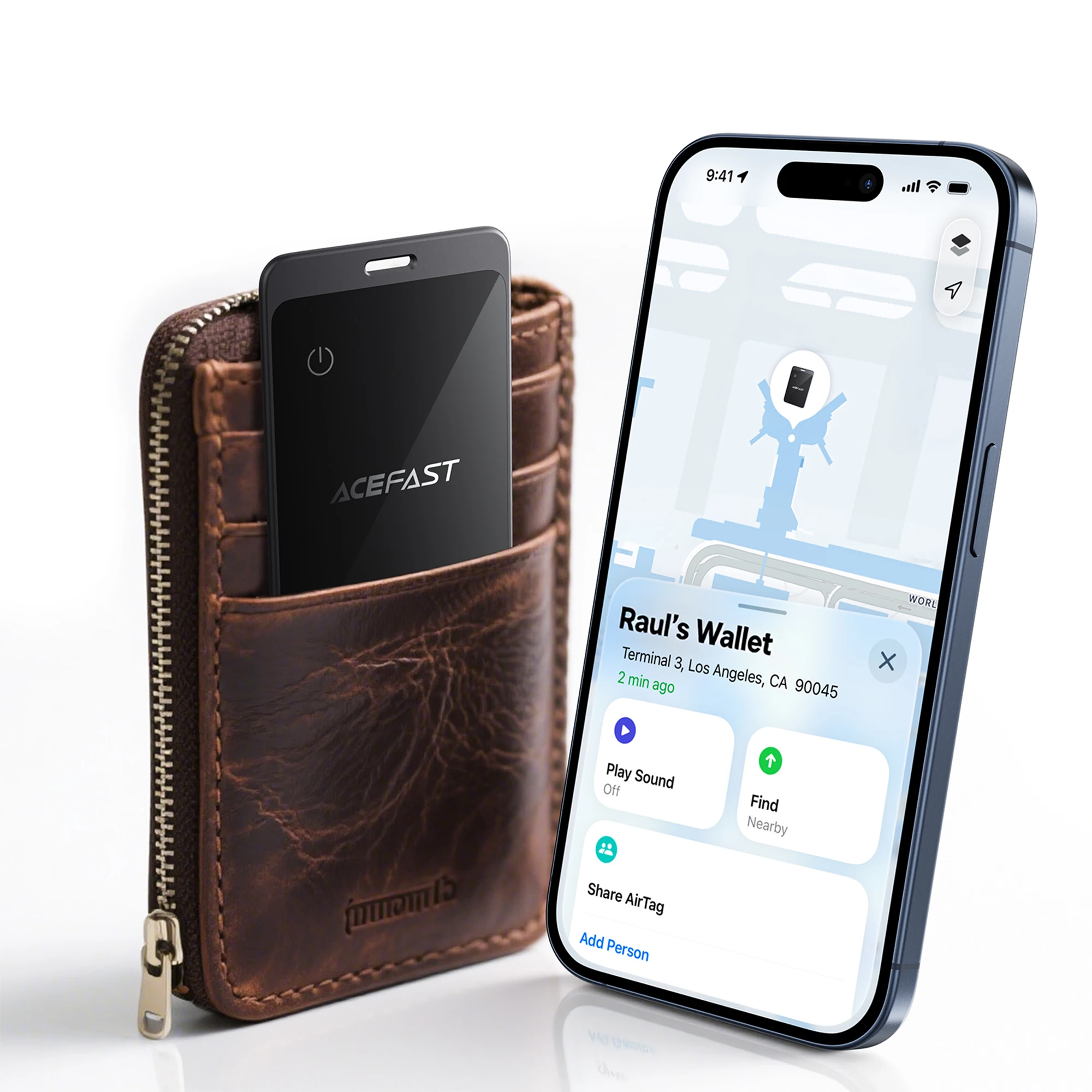 جهاز ACEFAST للبطاقات الذكية لأجهزة Apple Find My Anti Lost جهاز بلوتوث لتحديد المواقع لأمتعة الحيوانات الأليفة GPS مكتشف الشحن اللاسلكي