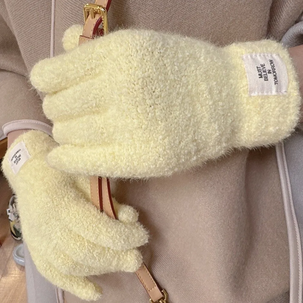 قفازات محبوكة سميكة عصرية للحماية من البرد، قفازات شتوية بلون سادة، قفازات مقاومة للبرودة للنساء