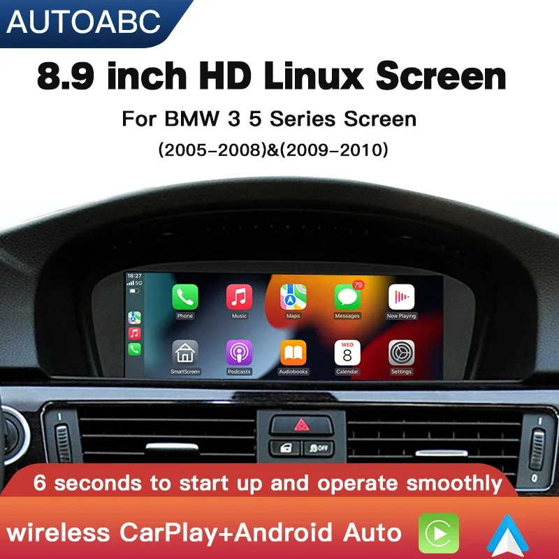 AUTOABC Wireless  CarPlay Android Auto Car Multimedia For BMW 5/3 Series E60 E61 E62 E63 E90 E91 E92 E93 M3 CCC CIC Screen