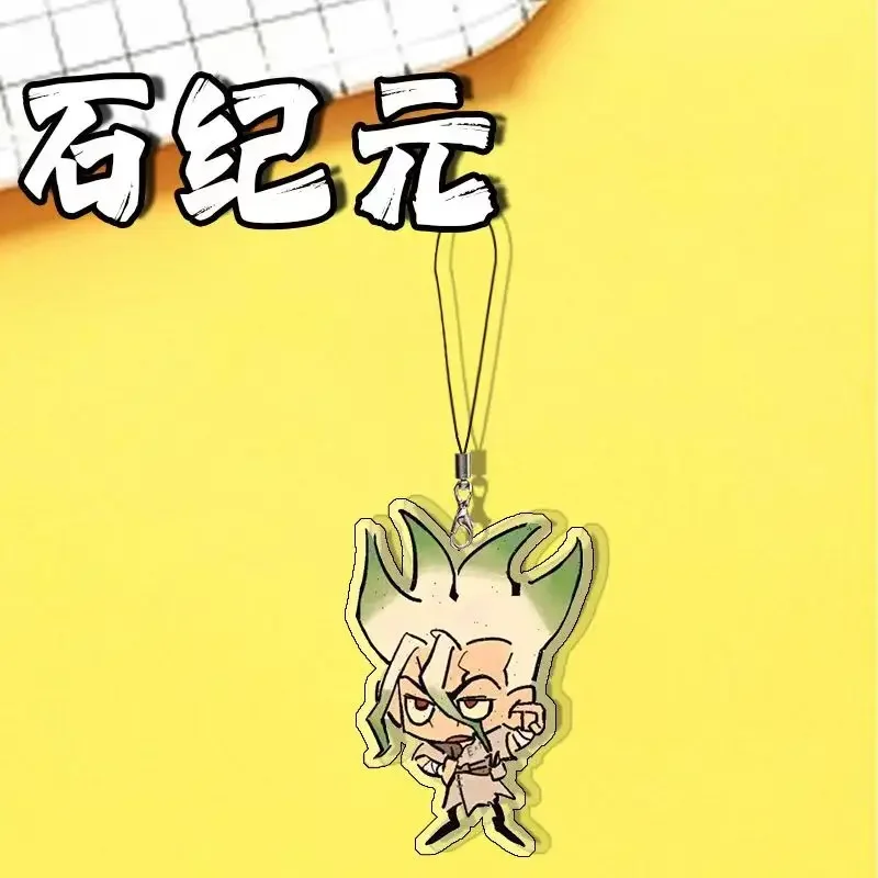 New Manga Dr. Stone Senku Ishigami Anime Merch Cute Chibi Figure Phone Acrylic Keychain Key Rings Bag Charm