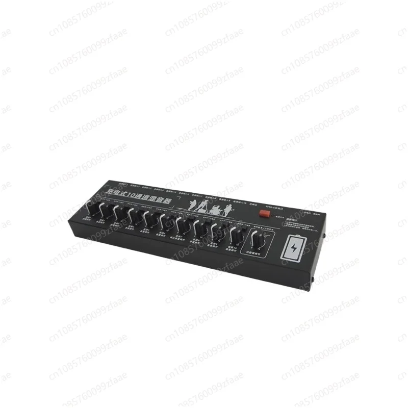 

10-Way mixer, microphone amplifier, audio input 6.5 interface hub expander mixer