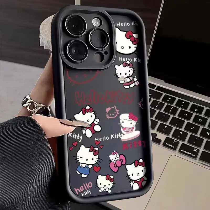 Hello Kitty Sanrio girls Anime Phone Case For iPhone 15 14 13 12 11 Pro Max Xr X 14 Plus Case Cute cartoon Shockproof Soft Cover image 3