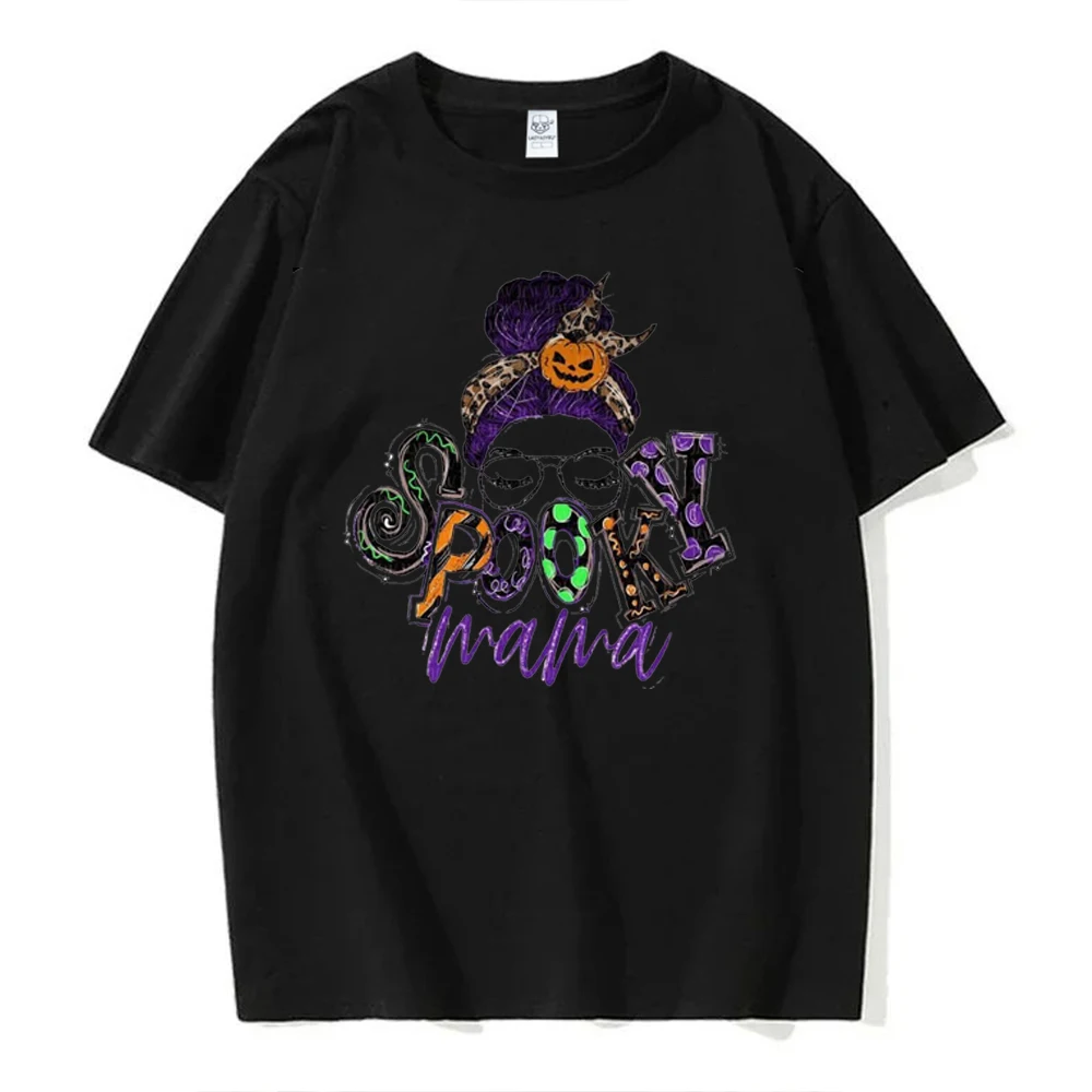 Mom Messy Bun Skull Mom T-shirt Carmisetta Fun Woman Halloween Party Gift T-shirt Y2K Funky Ghost Mom Aesthetic Top