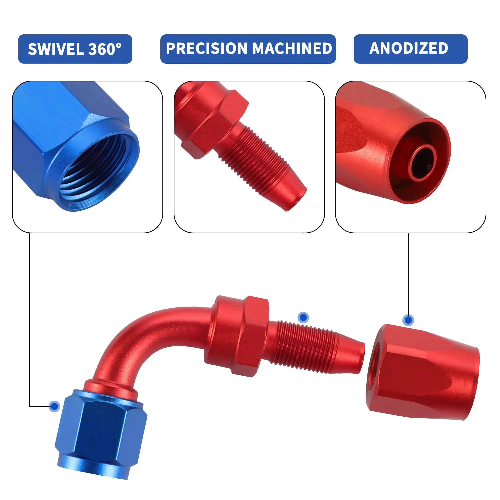 Aluminum Swivel Hose End Fitting AN6/AN8/AN10 Adapter 0°/45°/90°/180° Degree PTFE Oil Fuel Line Adaptor Car Accessories