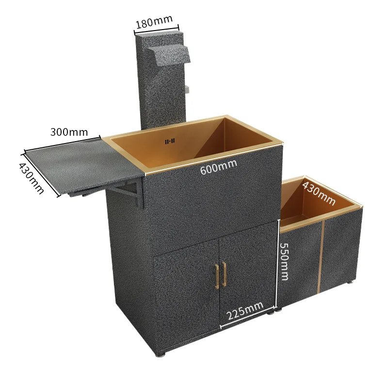 Outdoor wash basin courtyard with storage table waterfall wash basin stainless steel column basin yard sink
