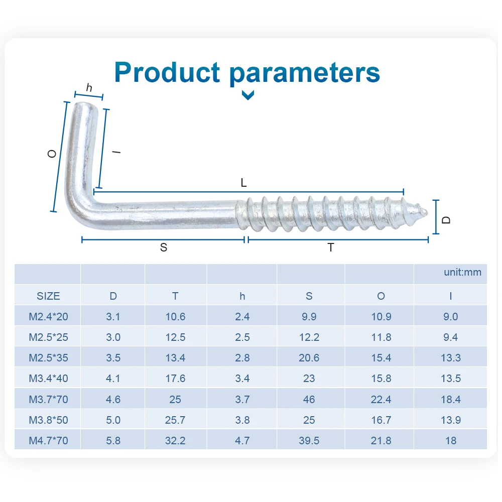 NINDEJIN L Shaped Screw Hooks M2.4 M2.5 M2.8 M3.4 M3.7 M3.8 M4.7 Zinc Plated Right Angle Self Tapping Screw Hook for Hanging