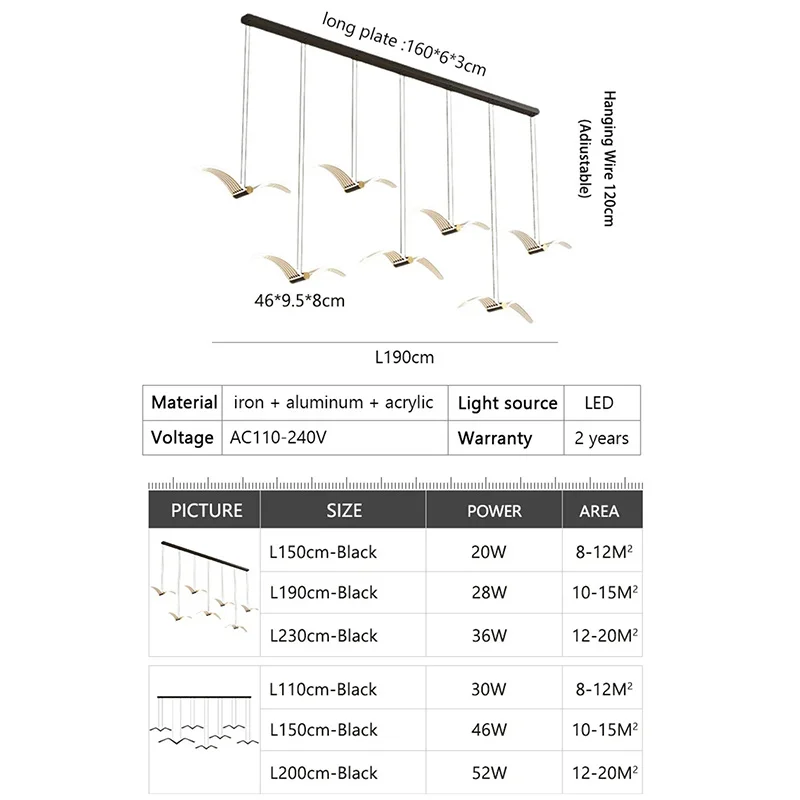 Imagem -06 - Led Art Seagull Hanging Chandelier Cabo Ajustável Pingente de Iluminação para Escritório Sala de Jantar Cozinha Restaurante Decoração