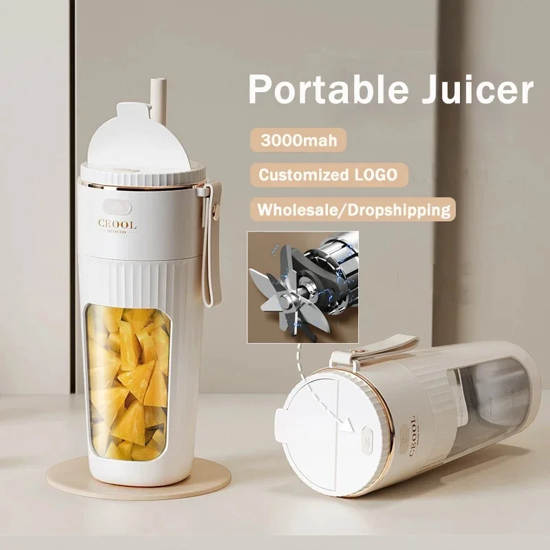 

340ml Portable Blender Electric Juicer 10 Blade USB Rechargeable Wireless with straw Milkshake Blender Kitchen Fruit Juicer