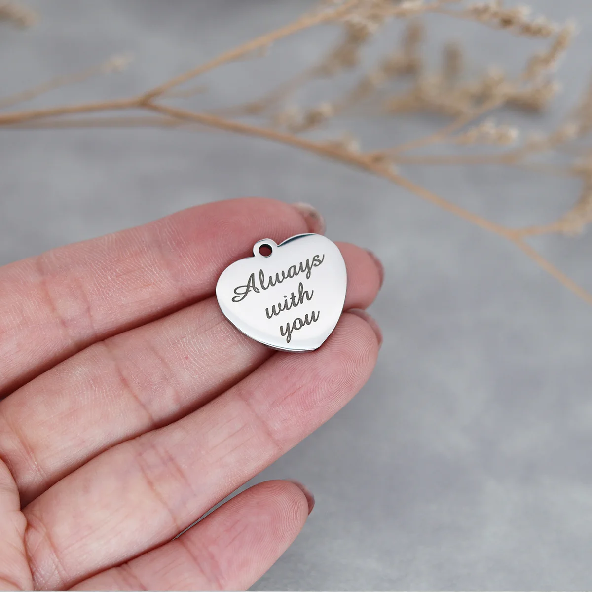 3pcs/Lot Always with You Laser Engraved Word Stainless Steel Hearts Message Charm Jewelry Making Supplies Beloved Couple Gift