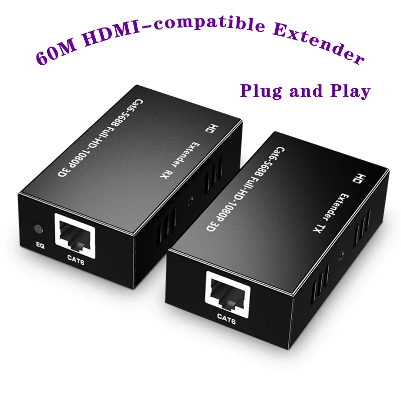 1080P HDMI-compatible Extender over single Rj45 Cat5e/6 cable 60M HDMI-compatible Ethernet Extender Video Extension Transmission