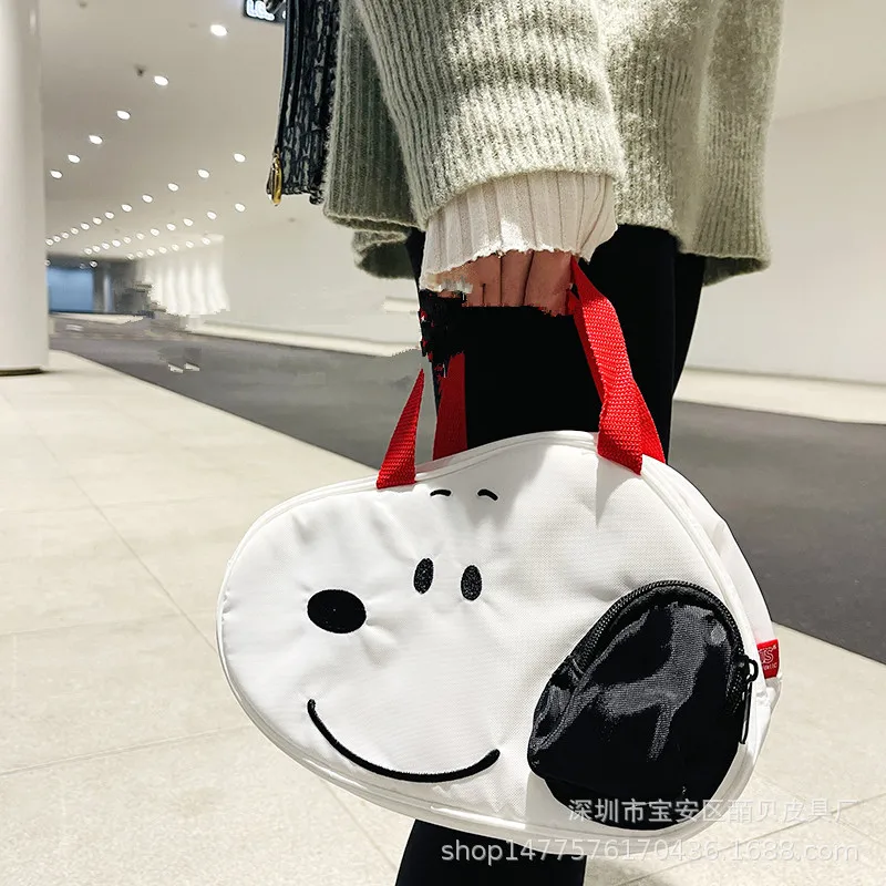Miniso Anime Cartoon Figure Snoopy Canvas Lunch Box Cute Hand Carry Snack Bag Bento Storage Bag Kawaii Gift Toys for Children
