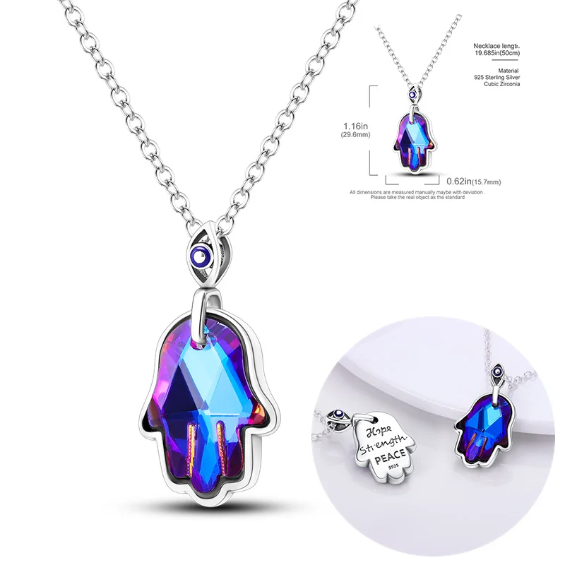 

Necklace For Women Silver Color S925 Rose Gold Dazzling Heart Peal Pendant Necklace Blue Crystal Colar De Pérolas Bes