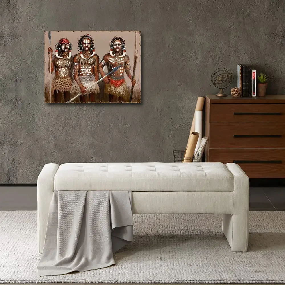 Black King Strong Men Wearing Headdress Painting From The African Primitive Tribes Mursi Ethiopia Canvas Wall Art Decor