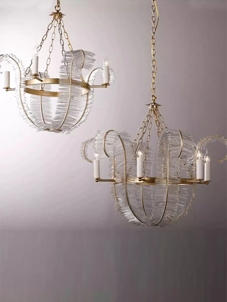 American Feather Crystal Living Room Chandelier Bedroom Dining Room LED Light Luxury Simple European Designer Lamp Villa