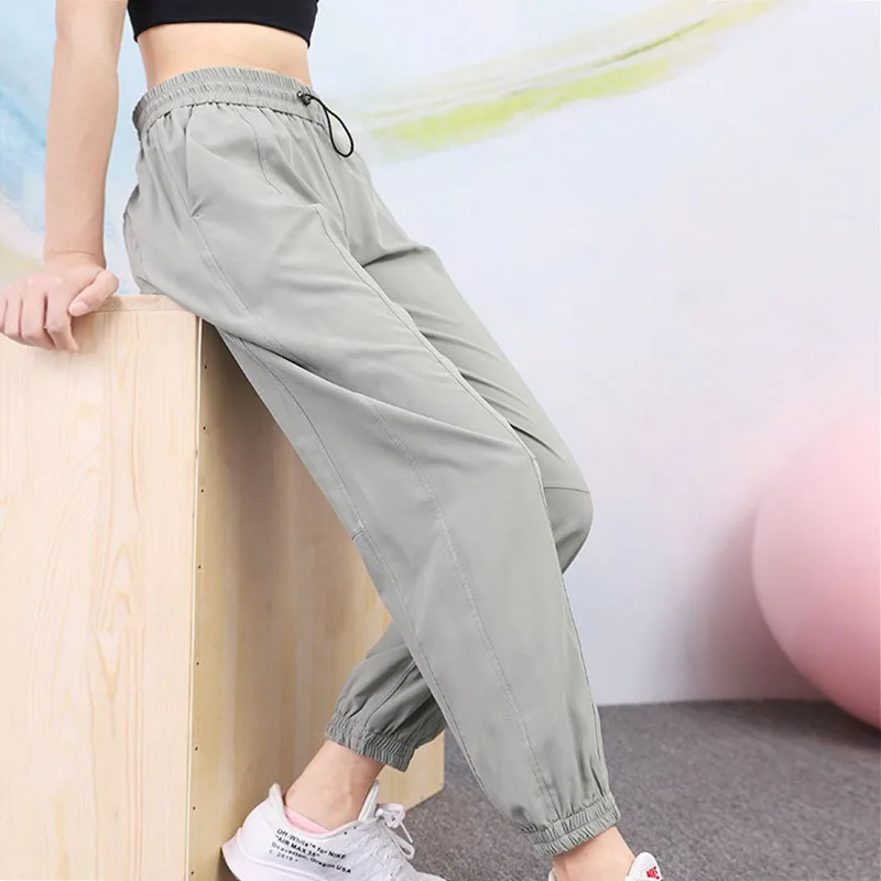 PofyBofy Pocket Quick Drying Adjustable Drawstring Waist Loose Baggy Thin Women Pants Fitness Yoga Running Daily Casual Leggings