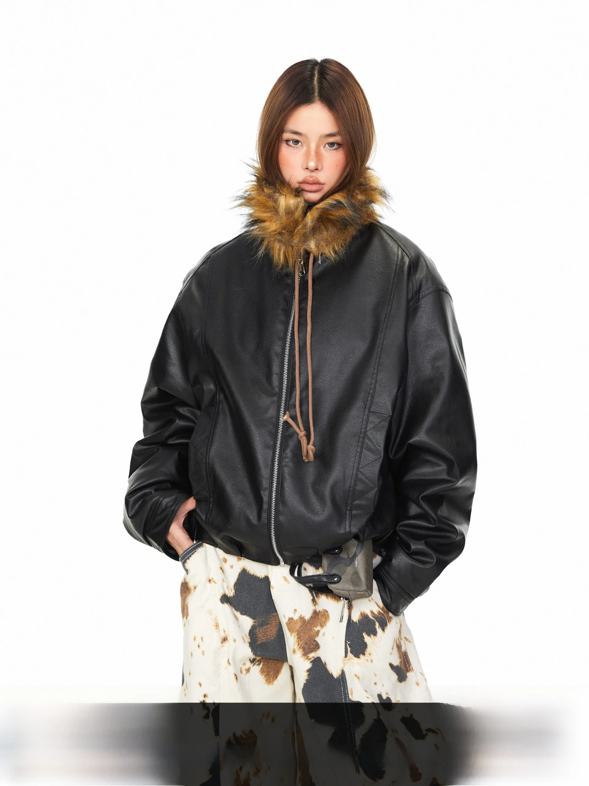 

Утепленная куртка Blabb из искусственной кожи с двусторонним меховым воротником, модная зимняя хлопковая куртка американского бренда для женщин