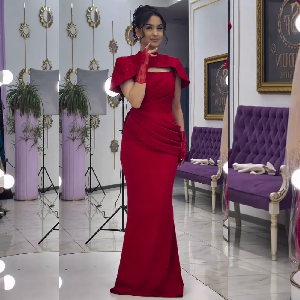 

Customized Fashion Jersey Pleat Mermaid High Collar Long Dresses Bespoke Occasion Quinceanera Formal Elegant