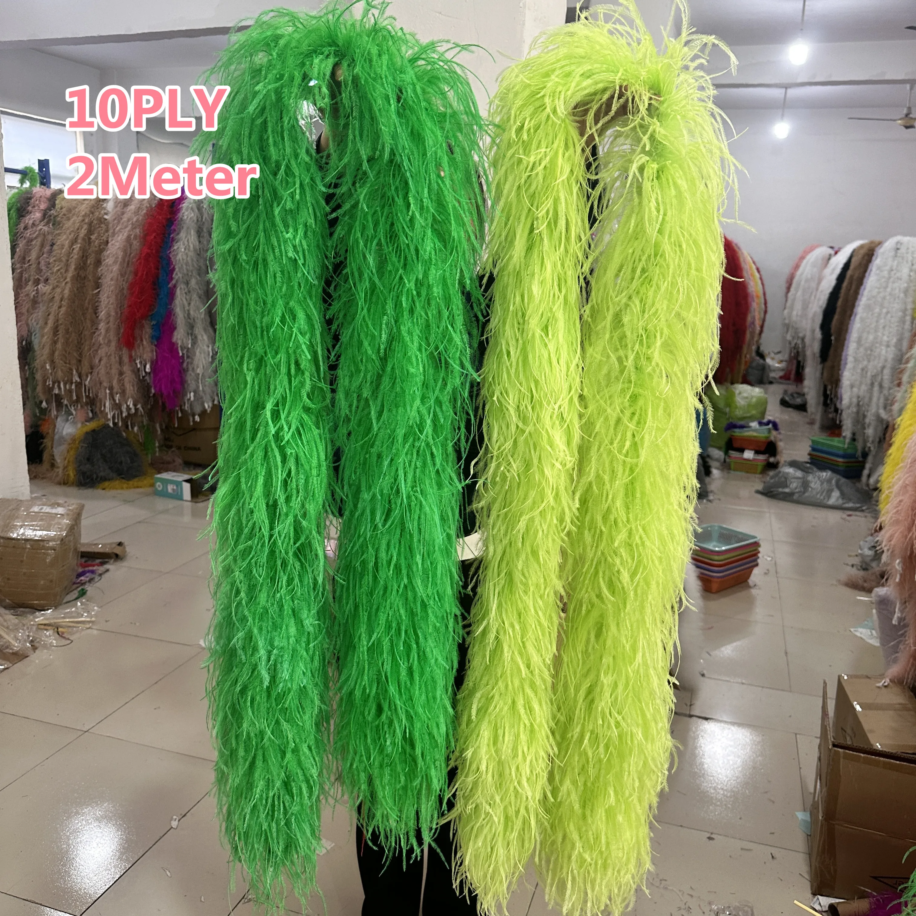 10 Layers Green Ostrich Feather Boa 2 Meters Wedding Party Prom Costume Accessory Soft Fluffy Dress Trim DIY Craft Sewing Decor