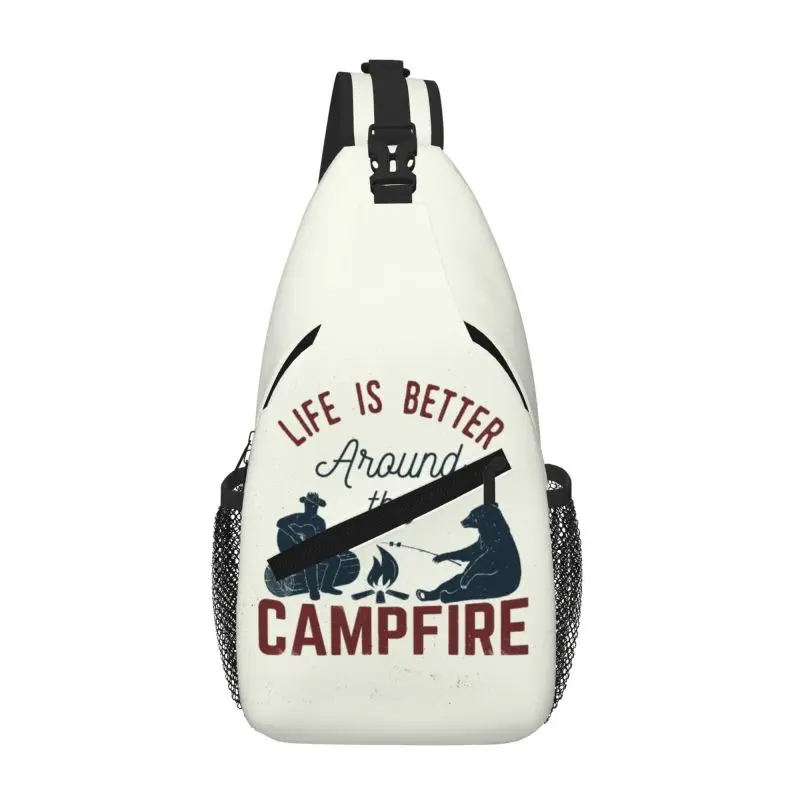 

Personalized Happy Camper Adventure Camping Sling Bags Men Cool Shoulder Chest Crossbody Backpack Travel Hiking Daypack
