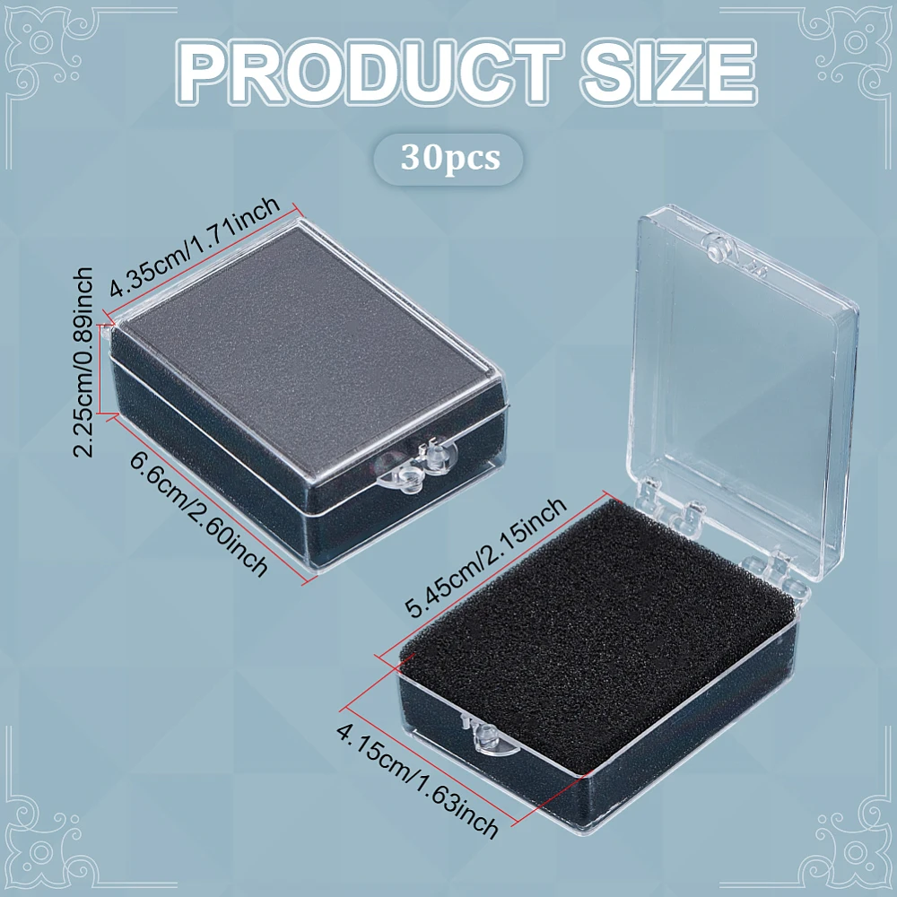 30PCS Plastic Brooch Storage Boxes 2.6x1.7x0.8inch Small Jewelry Brooch Storage Holder with Black Protective Foam Displaying