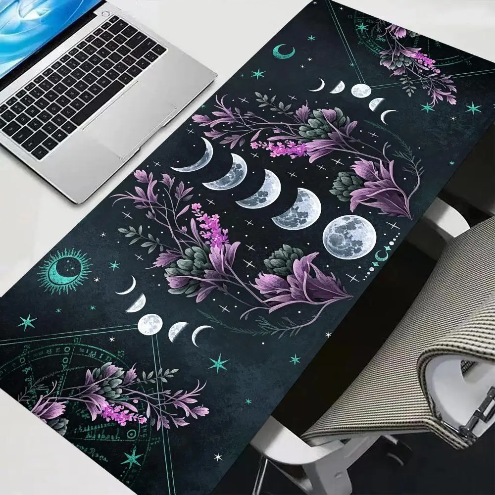Moon Phase Floral Mousepad Stitched Edges Smooth Glide Keyboard Mat For Mystic Game Room Decor