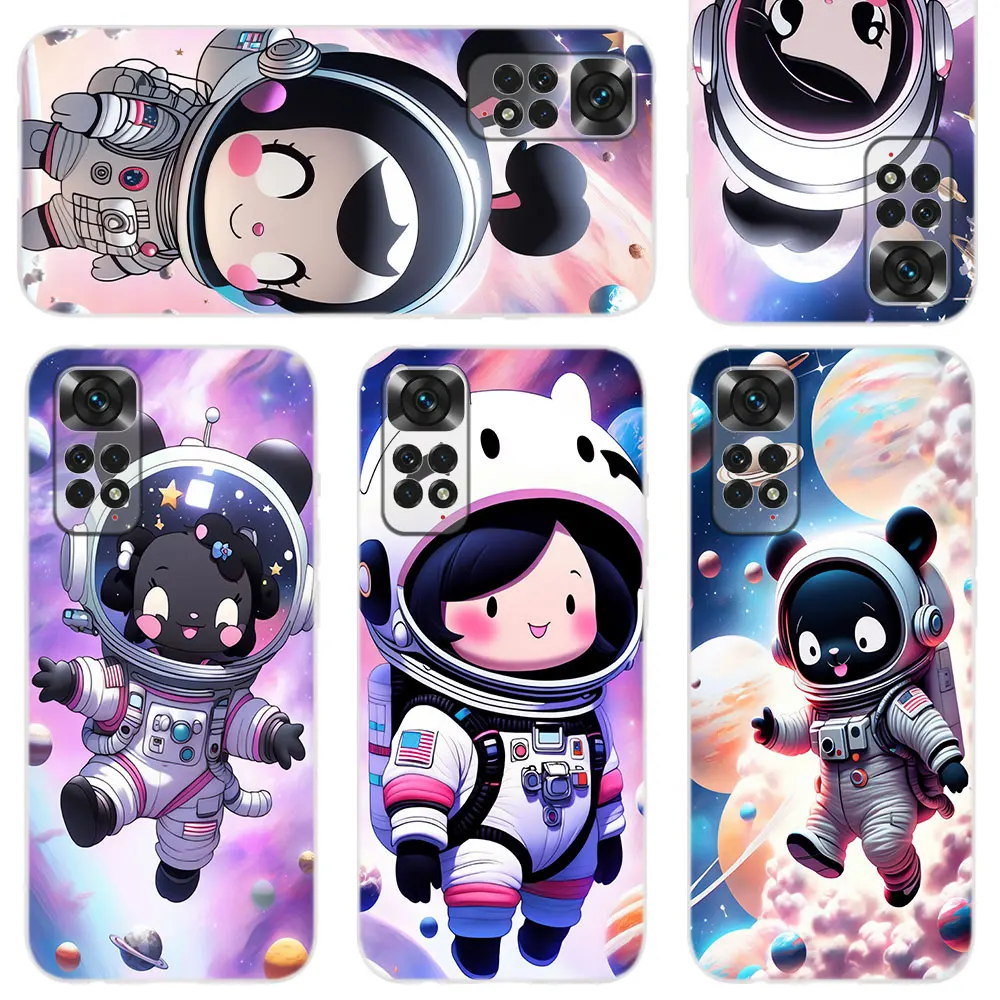 Phone Case For Xiaomi Redmi Note 11 10 9 8 7 6 Pro Max 8T 9T Lite 4G 5G Silicone Cover Lovely Astronaut Kuromi