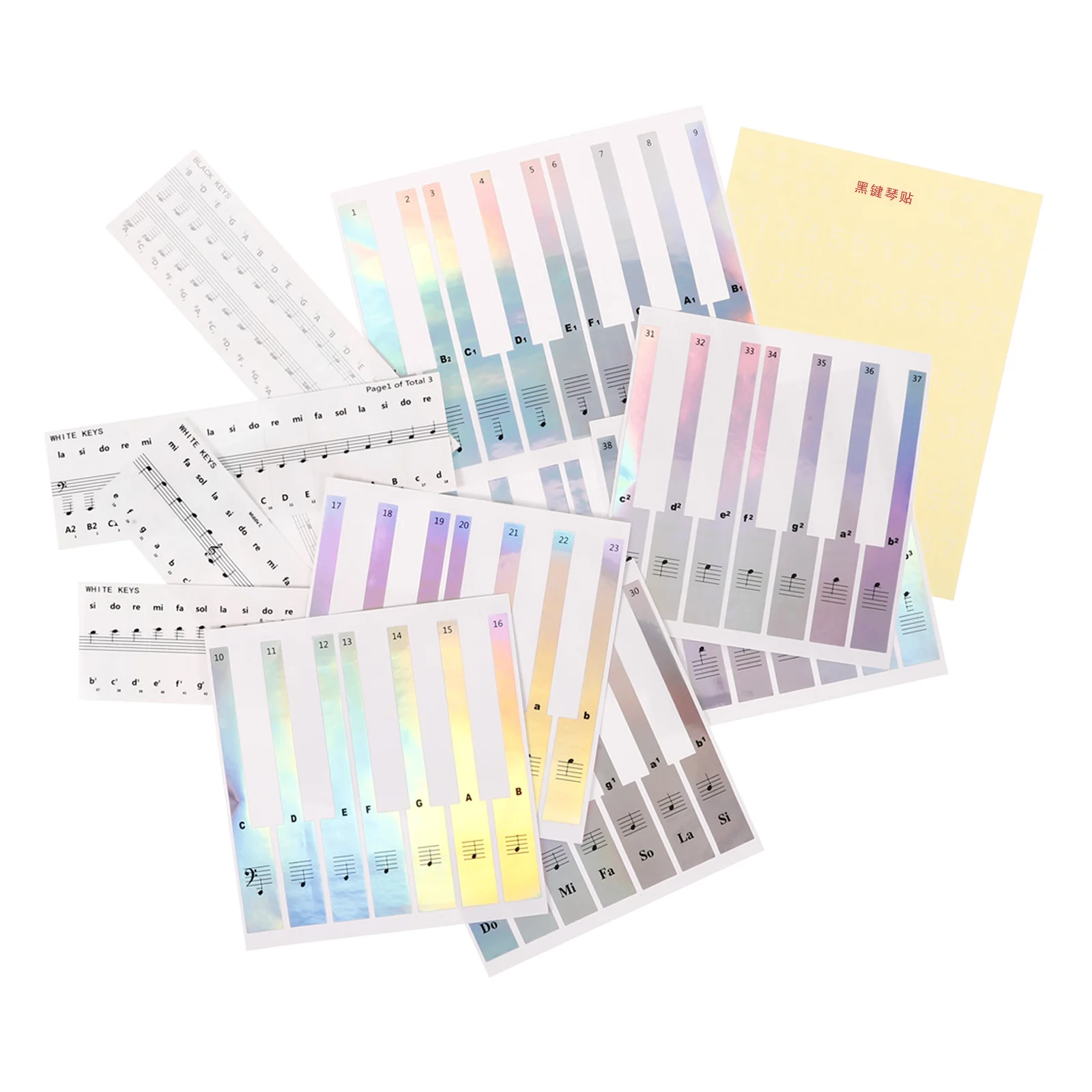 

2 Sets 88/61/54 Keys Keyboard Stickers Piano Notes Beginners Adults Kids Transparent Gradient Easy Paste Tear No Residue Safe