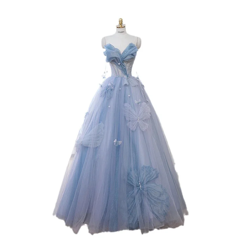 Business Ball, Wedding Dress, Dreamy Blue Cocktail Dress, Bride Stage Performance, Fluffy Skirt, Evening Dress