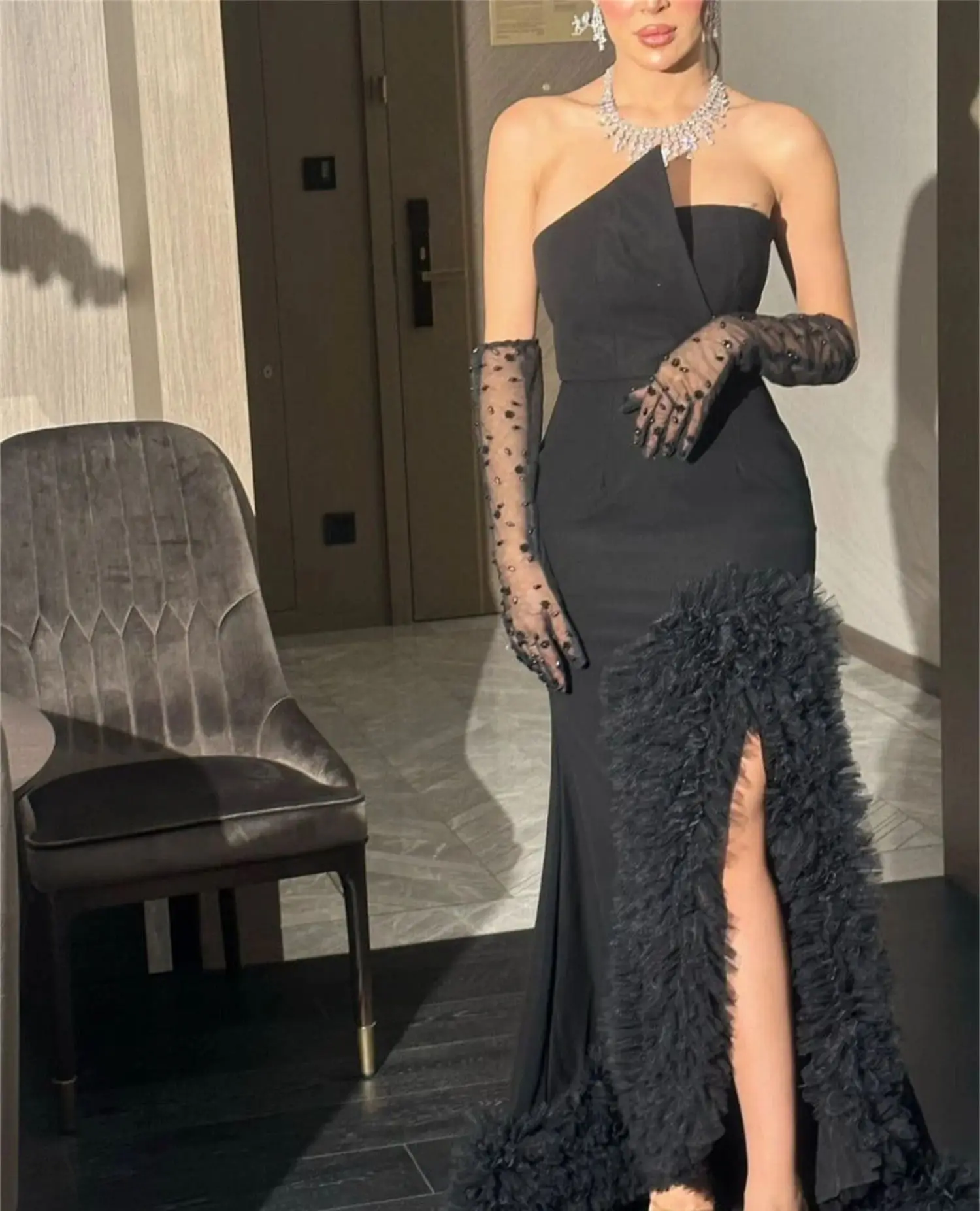 Vestido De noche Lucy, batas De cóctel con corte De cola De pez negro, vestidos De cóctel para ocasiones especiales, vestidos De baile personalizados