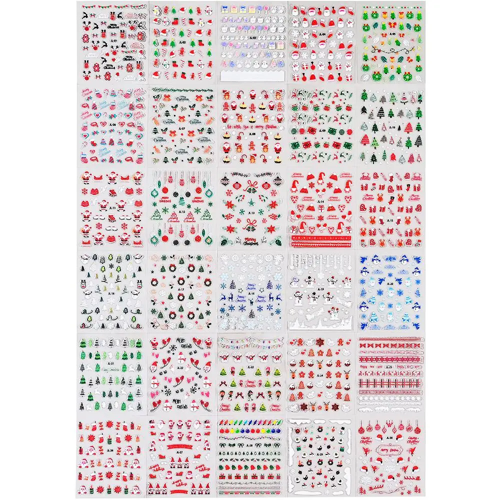30 Sheets Cute Penguin Winter Nail Stickers Set 3D Snowflake Christmas Decals Tree Elk Bell Self Adhesive Slider Manicure Tips *
