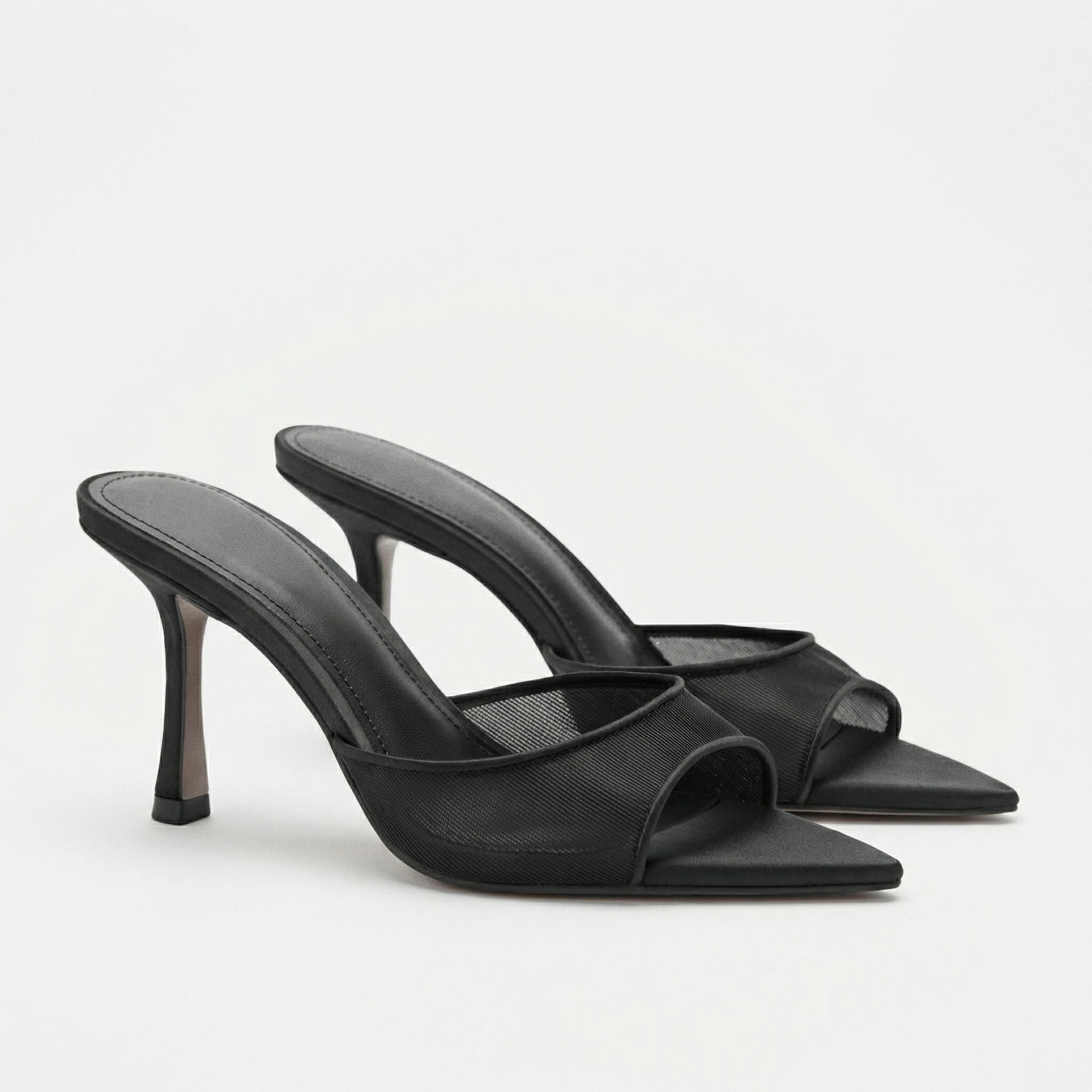 

Mango Spring Season Pointed Toe Thin Heel Mule Slippers Versatile Outdoor Wear High Heel Slip-On Comfortable PU Lined Sandals