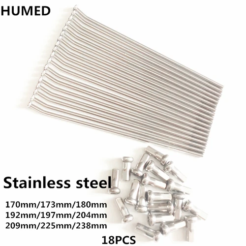 Radios de acero inoxidable para motocicleta, radios todoterreno de 170/173/180/192/197/204/209/225/238mm, 18 unidades por lote