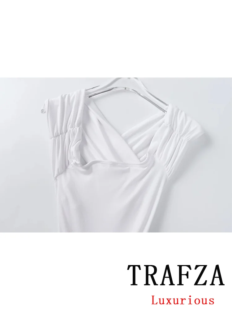 TRAFZA Sexy Vintage Chic Bodysuits  Solid Slash Neck  Sleeveless Slim Bodysuits New Fashion 2024  Summer Female Jumpsuits