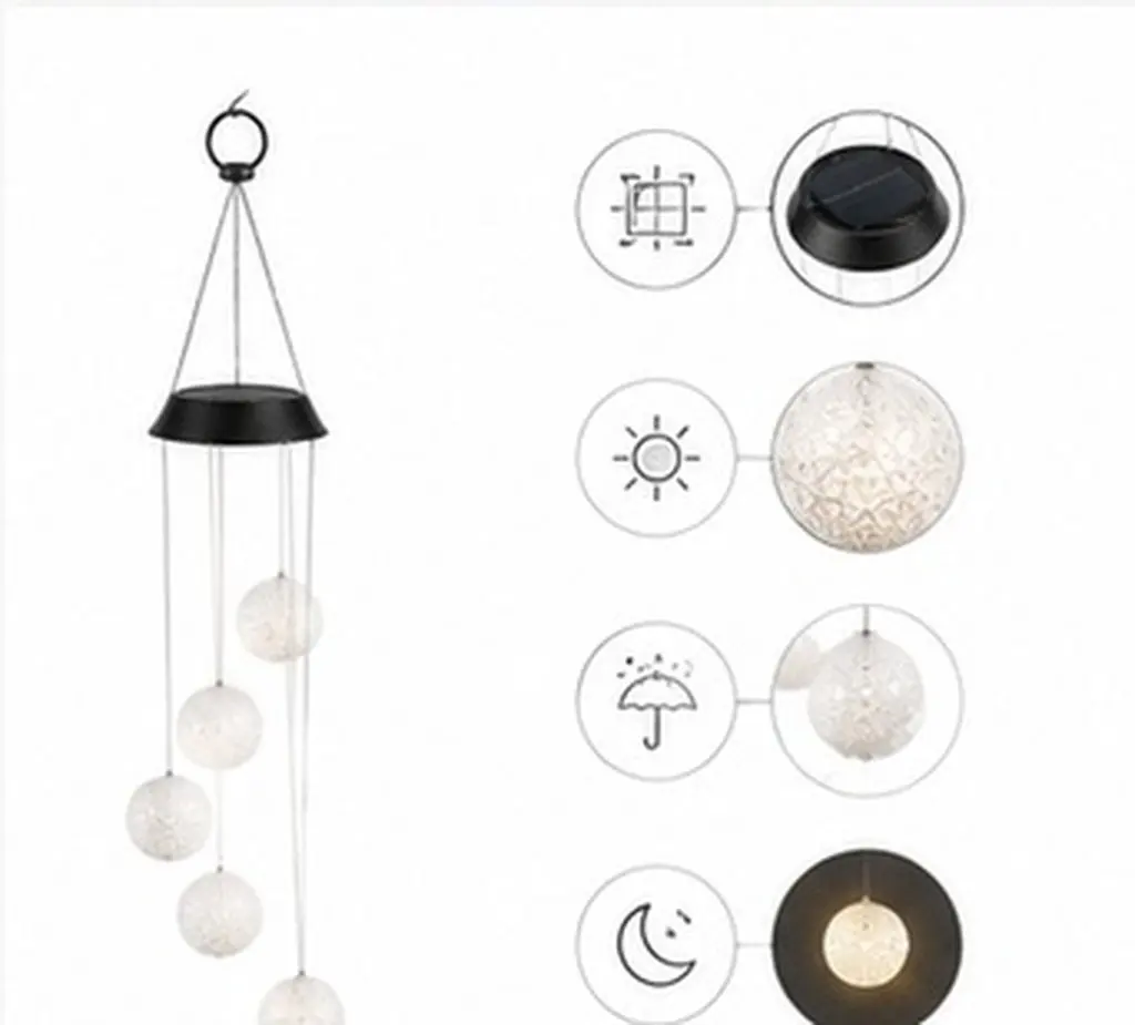 Solar Wind Chime Light Beautiful Gradient Ball Shape Photosensitive Auto on Off Waterproof Garden Patio Lawn Hall Outdoor