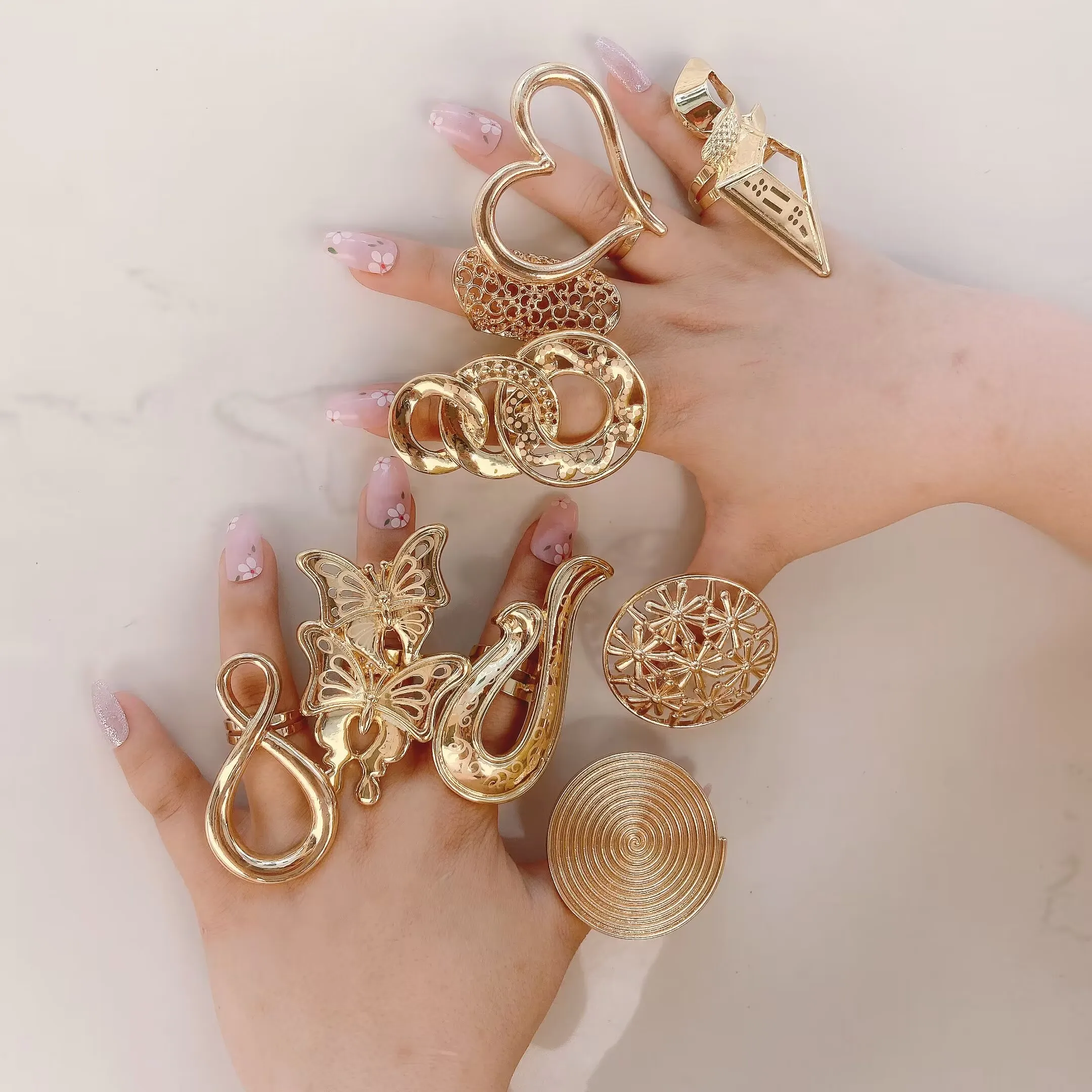 Big Rings For Women Gold Plated Ring Assorted Elements and Shapes Jewelry Sets Accesorios Gift Free Shipping Adjustable Size