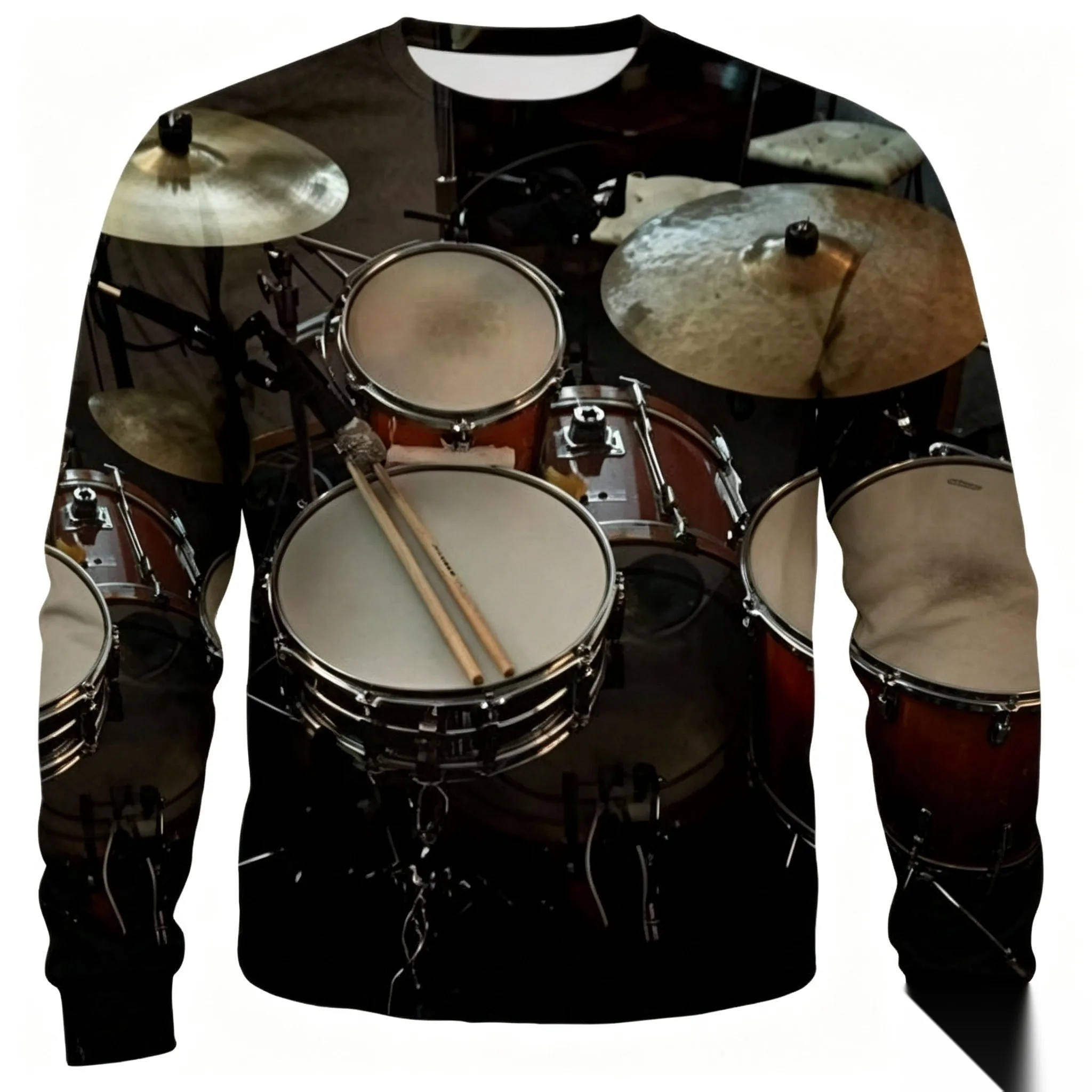 Men's Music Instrument 3D Print Long Sleeve T-Shirt DJ Controller Drum Kit Graphic Casual Long Sleeve Tops